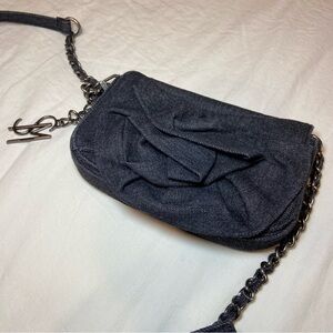 Steve Madden Small Black Denim Borla Crossbody Handbag 3D Rose Flower